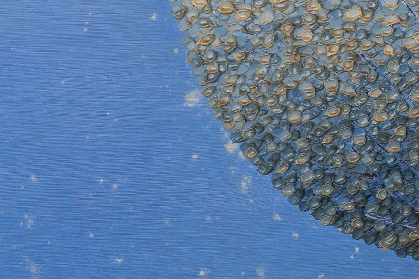 Before restoration — close-up of mould spots on canvas