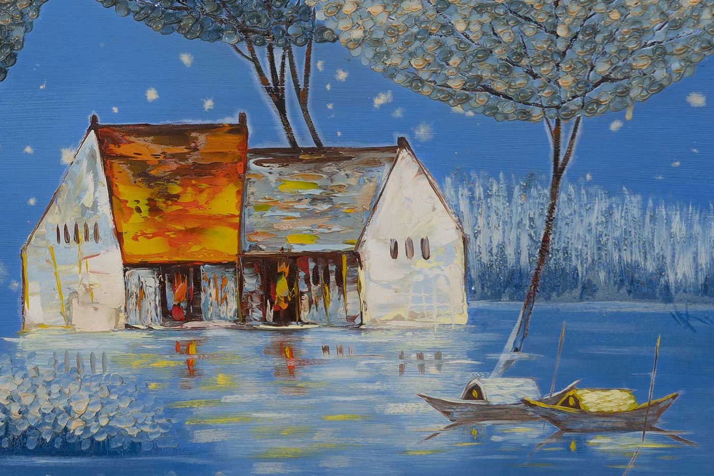 Before restoration — detail of mould across blue background